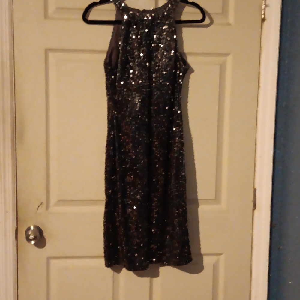 Elegant sequin silverish pewter evening dress